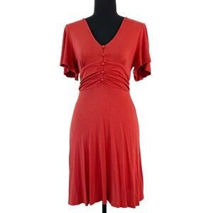 🍁 GREAT for FALL! 🍁 Cinnamon Alya Dress Button Front V-neck Short Sleeve Small